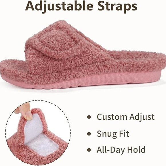 Fuzzy Orthopedic Arch Support Slippers Comfy Plush House Shoes Pink Size 6.5-7 - Picture 5 of 6